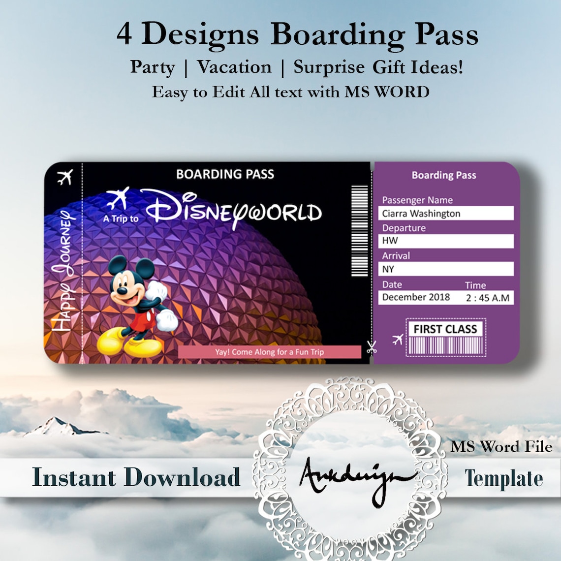 DISNEYWORLD DISNEYLAND Ticket Disney Airplane Boarding | Etsy