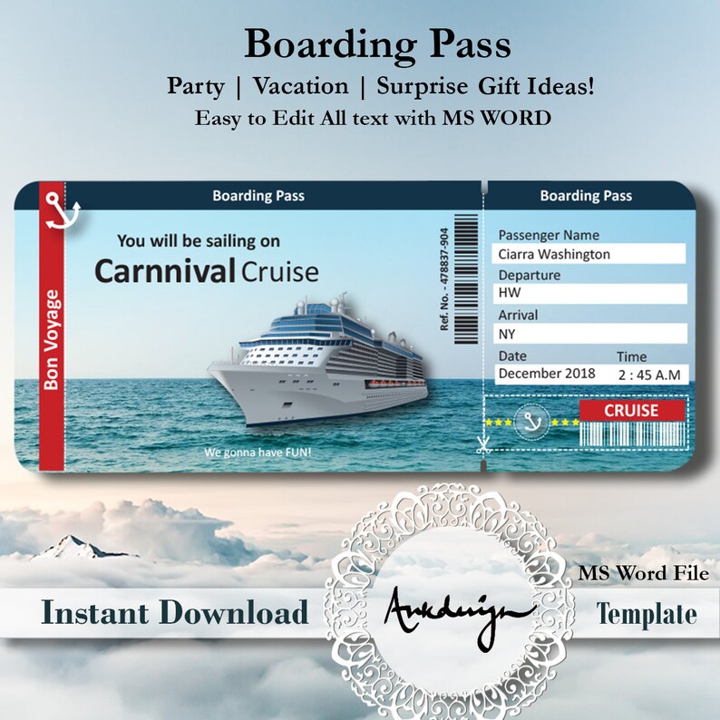 Carnnival Cruise Ticket Vacation Ticket Template Surprise Etsy