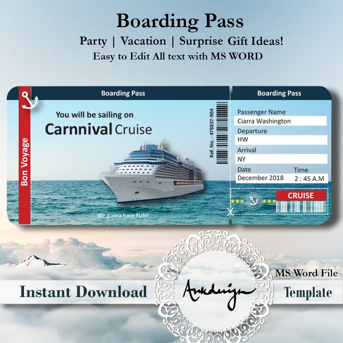 Templates Paper Paper Party Supplies Surprise Cruise Printable Ticket 