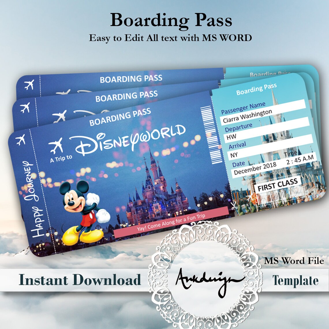 DISNEYWORLD Ticket Airline Ticket Digital Download Etsy