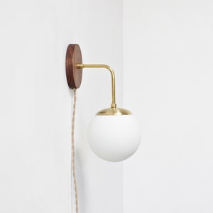 plug in wall sconce, midcentury lighting, brass wall lamp, modern light