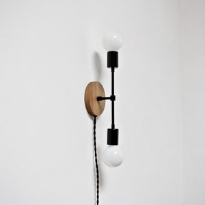 black lamp, midcentury sconce, wall lamp, plug in sconce
