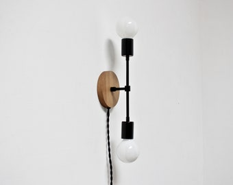 black lamp, midcentury sconce, wall lamp, plug in sconce