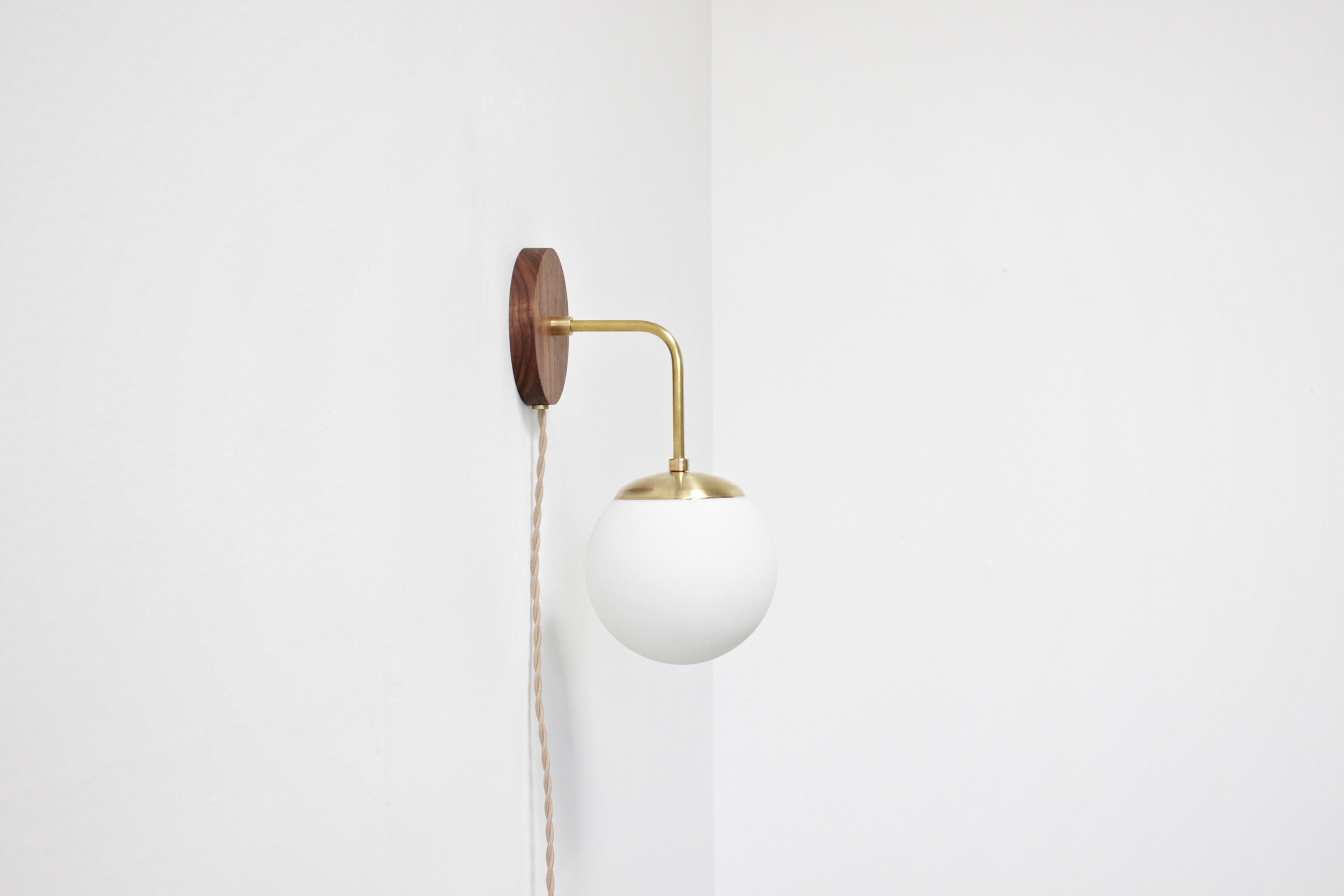 Plug In Wall Sconce Midcentury Lighting Brass Lamp Modern Light