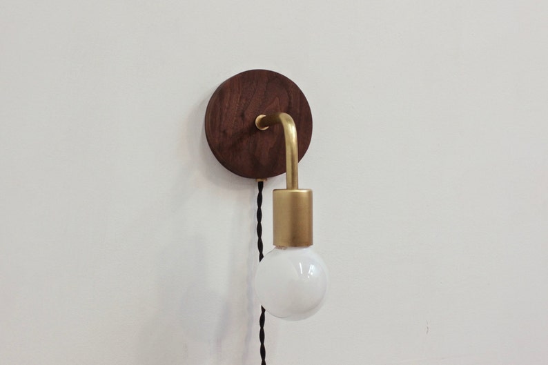 Plug in Sconce Night Light Brass Sconce Wall Lamp Mid Etsy