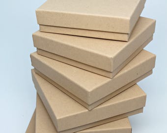 Kraft-Schmuckboxen- Geschenkboxen- Display-Box- Aufbewahrungsboxen mit Deckel- Recycling-Content-Boxen- Inklusive Fiberfill- Made in USA- Set von 6
