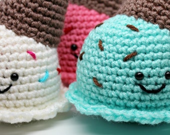 Crochet Dropped Ice Cream Cone – Amigurumi Plush Toy- your choice of flavors