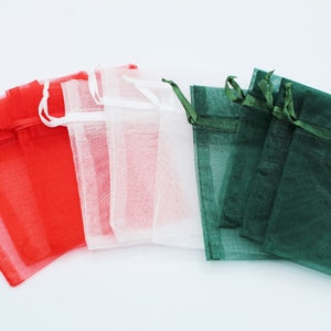 Organza Bags- 3 X 4 Christmas Assortment Fabric Gift Bags - Jewelry Packaging- Party Favor Bags- Gift Packaging- Set of 10
