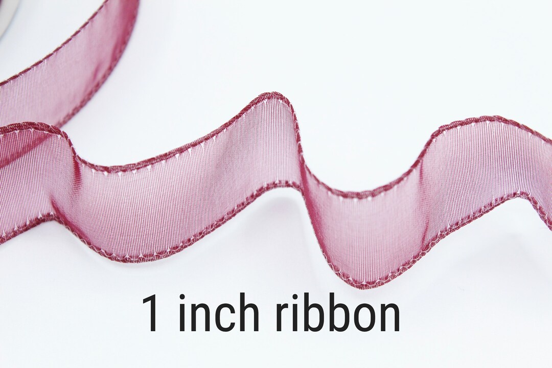 One Inch Ribbon Varigated Wired Burgundy Ribbon- 1 Inch Wide- Ribbon Roll- Sheer Polyester Ribbon ...