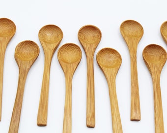 Bamboo Spoons- set of 13- Oval Head Small Solid Bamboo Spice/Salt/Sugar Spoons