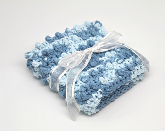 Crochet Washcloth- Cotton Washcloth- Makeup Washcloth- Exfoliating Washcloth- Face Scrubbie - denim blues