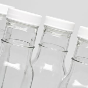 Clear Glass Bottles with white lid- Clear Empty 8 oz Jars for crafting- Sand art jars- Storage Jars with plastic screw on lids- Set of 4