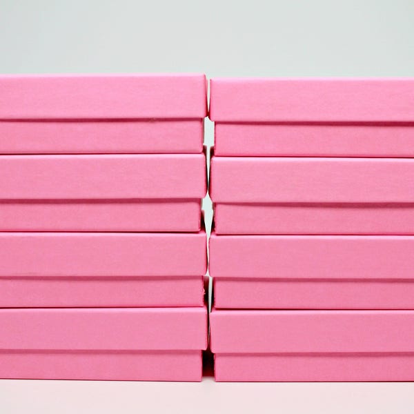 Kraft Jewelry Boxes- Gift Boxes- Pink- Storage Box with lid- Recycled Content Boxes- Includes Cotton Fill- Made in USA- Set of 8