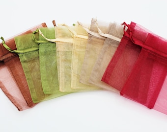 Fall Organza Bags- 3 X 4 Assorted Reusable Fabric Gift Bags - Jewelry Packaging- Party Favor Bags- Gift Packaging- Set of 10