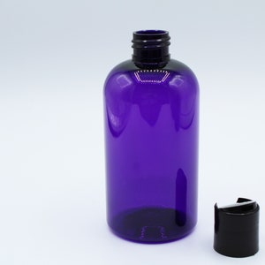 Purple 8 oz Bottles- Storage Bottles- Plastic Bottles- PET Boston Round Bottles with disc top dispensing lid- Set of 4