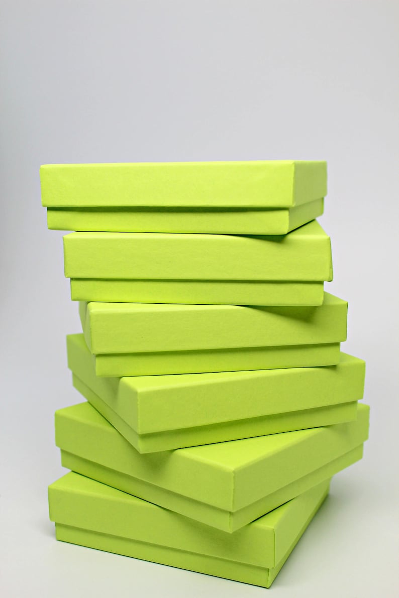 Made in USA Set of 6 Storage Boxes Kraft Jewelry Boxes with lids with Fiberfill Recycled Content Boxes Lime Green Gift or Display Box