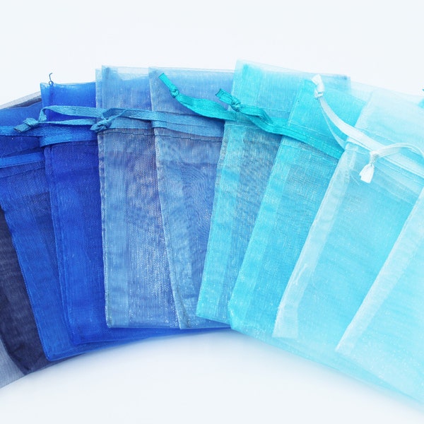 Blue Organza Bags- 3 X 4 Assorted Hues- Reusable Fabric Gift Bags - Jewelry Packaging- Party Favor Bags- Gift Packaging- Set of 10
