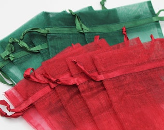 Surtido de bolsas de organza navideñas - 4 x 6 - Bolsas de regalo de tela reutilizables - Embalaje para joyas - Bolsas para regalos de fiesta - Paquete de 10