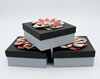 Kraft Jewelry Boxes with lids- Decorated Gift or Display Box- Recycled Content Boxes- with Fiberfill- Made in USA- Set of 3