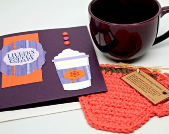 Encouragement Card with Crochet Coaster- Coffee Cup Shaped Mug Rug- Card and Gift in one- Friend Card- One of a Kind