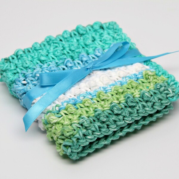 Cotton Washcloth, Crochet Washcloth, Makeup Washcloth, Face Scrubbie, Exfoliating Washcloth- blues and greens