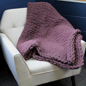 Purple Chenille Yarn Throw- Chunky Yarn Blanket- Hand Knit Blanket- Plush Throw- Fuzzy and Soft Cuddle Throw- Lap Blanket- Arm Knit Throw