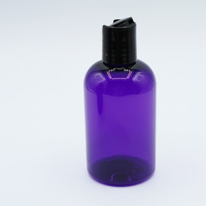 Purple 4 oz Bottles- Storage Bottles- Plastic Bottles- PET Boston Round Bottles with disc top dispensing lid- Set of 6