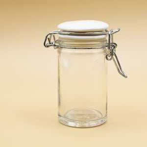 Small glass spice jar- Glass Bottle- Storage Jar with ceramic lid- Clear Empty Jar- Party Favor Container