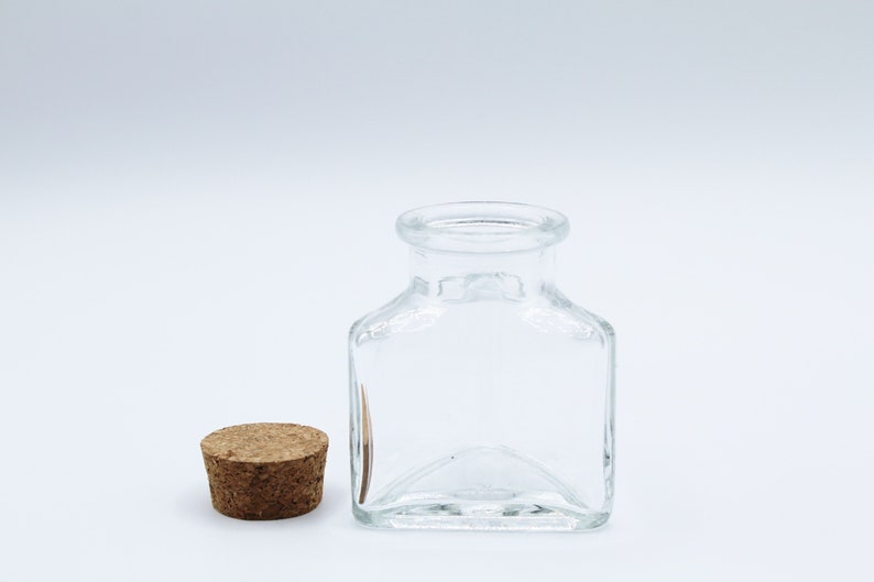 Small Triangle Shaped Bottle Glass Bottle Storage Jar with cork tops Clear Empty Jar Party Favor Container Sand Art Container image 4