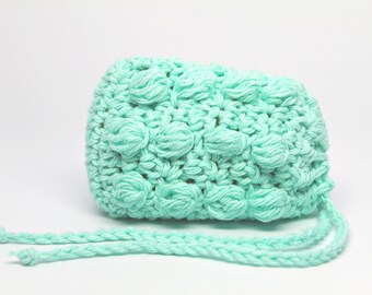 Soap Saver- Massaging Soap Sack- Crochet Soap Pouch- Soap Holder- Spa Soap Cozy- Spa Bath Scrubbie- Shower Soap on a Rope- mint Gift Wrapped