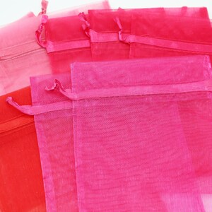 Valentine assorted Organza Bags- 5 X 7 - Reusable Fabric Gift Bags - Jewelry Packaging- Party Favor Bags- Set of 10- 4 different colors