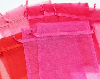 Valentine assorted Organza Bags- 5 X 7 - Reusable Fabric Gift Bags - Jewelry Packaging- Party Favor Bags- Set of 10- 4 different colors