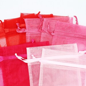 Valentine assorted 5X7 Organza Bags- Reusable Fabric Gift Bags - Jewelry Packaging- Party Favor Bags- Set of 10- 4 different colors