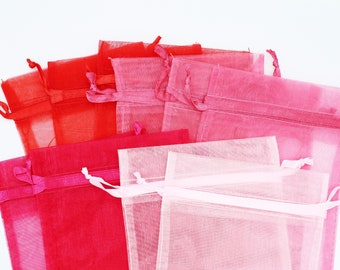 Valentine assorted 5X7 Organza Bags- Wiederverwendbare Stoff-Geschenktüten - Schmuckverpackungen- Party Favor Bags- Set von 10- 4 verschiedenen Farben