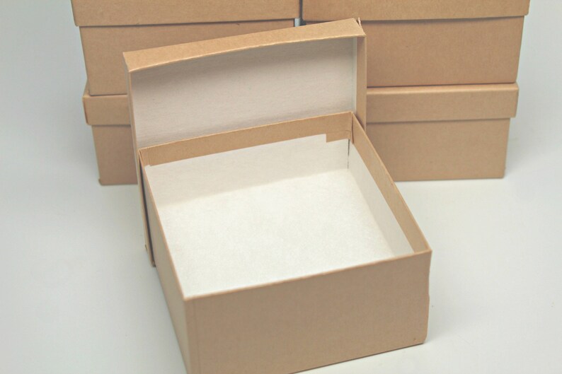 Kraft Jewelry Boxes with lids Small Tan Gift or Display Box Storage Boxes Recycled Content Boxes with Fiberfill Made in USA Set of 6 image 2