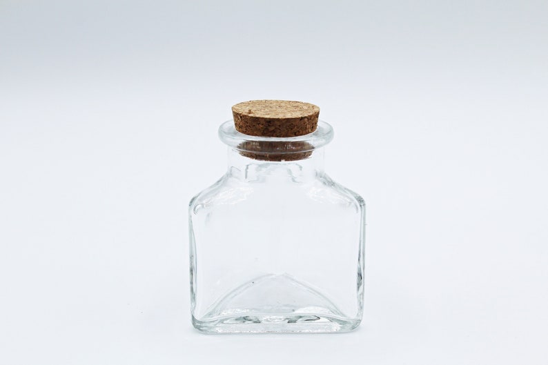 Small Triangle Shaped Bottle Glass Bottle Storage Jar with cork tops Clear Empty Jar Party Favor Container Sand Art Container image 6
