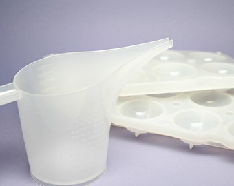 Silicone Soap Mold and Mix and Pour funnel pitcher set for making ball shaped soap