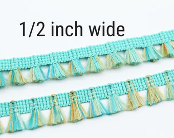 Turquoise and Tan Tassel trim- Simplicity 1/2 inch trim- 5 yards- Sewing and Craft trim