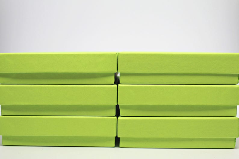 Made in USA Set of 6 Storage Boxes Kraft Jewelry Boxes with lids with Fiberfill Recycled Content Boxes Lime Green Gift or Display Box