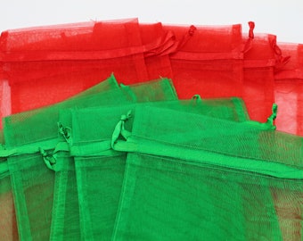 Navidad Surtido 5 X 7 Bolsas de Organza- Bolsas de Regalo de Tela Reutilizables - Embalaje de Joyería- Bolsas de Favor de Fiesta- Conjunto de 10- 5 de cada color