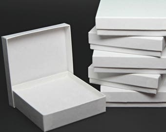 Kraft Jewelry Boxes with lids- White Gift or Display Box- Storage Boxes- Recycled Content Boxes- with Fiberfill- Made in USA- Set of 6