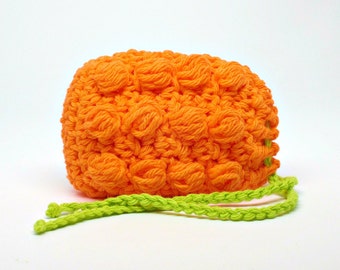 Hot Neon Orange Soap Sack- Crochet Soap Pouch- Soap Saver, Massaging Spa Soap Cozy- Soap Holder- Spa Bath Scrubbie- Shower Accessory