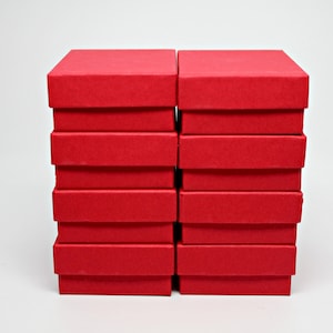 Kraft Jewelry Boxes- Red Gift Boxes- Storage Box with lid- Recycled Content Boxes- Includes Cotton Fill- Made in USA- Set of 8