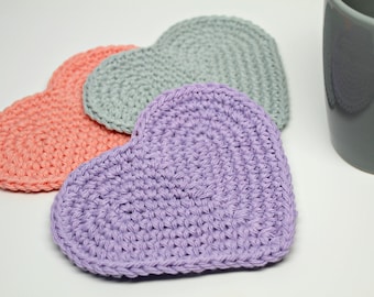 Heart shaped Coffee Coasters- Mug Rugs- Cup Mats-  Candle mats- Holiday decorating- Valentine Decor- Set of 3