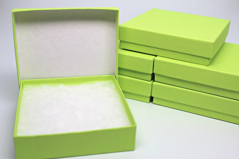 Made in USA Set of 6 Storage Boxes Kraft Jewelry Boxes with lids with Fiberfill Recycled Content Boxes Lime Green Gift or Display Box
