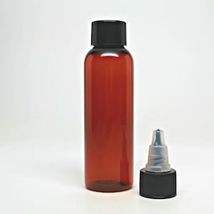 2 oz Plastic Bottles- Amber Product Bottles- PET Round Bottles with Lined Screw on Caps- Empty Bottle- Set of 4