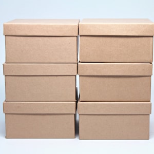 Kraft Jewelry Boxes with lids- Small Tan Gift or Display Box- Storage Boxes- Recycled Content Boxes- with Fiberfill- Made in USA- Set of 6