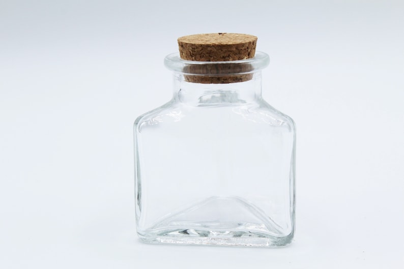 Small Triangle Shaped Bottle Glass Bottle Storage Jar with cork tops Clear Empty Jar Party Favor Container Sand Art Container image 3