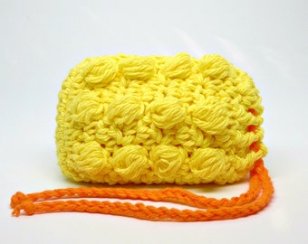Bright Yellow Soap Sack- Crochet Soap Pouch- Soap Saver- Massaging Spa Soap Cozy- Soap Holder- Spa Bath Scrubbie- Shower Accessory