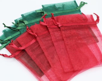 Surtido de Navidad Bolsas de Organza - 4 X 6 - Bolsas de Regalo de Tela Reutilizables - Embalaje de Joyas - Bolsas de Favor de Fiesta - Embalaje de Regalo - Juego de 10